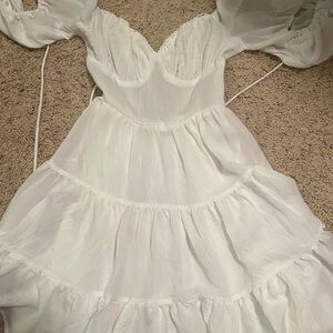 White Tiered Puff Sleeve Dress